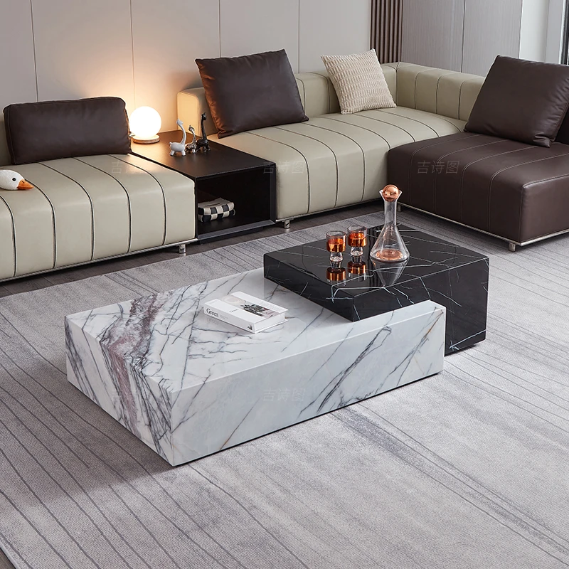 意式威尼斯棕升降茶几轻奢客厅家用极简长方形简约别墅创意方桌