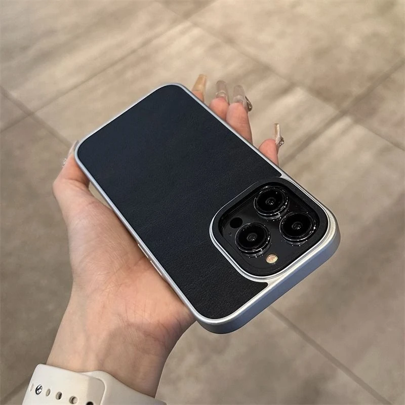 苹果14手机壳新款电镀皮纹iPhone14promax直角13简约12气囊11软壳