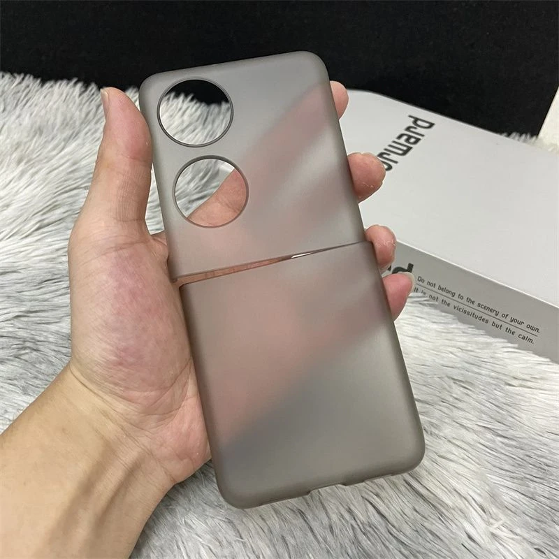 适用华为p50pocket手机壳超薄半透黑硬壳肤感细磨砂透明保护套翻