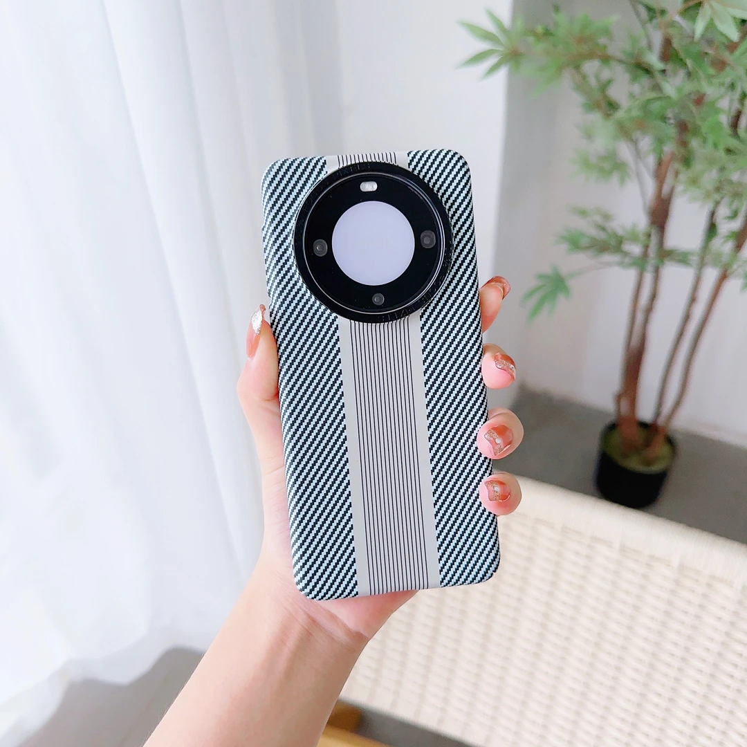 适用合金碳纤维纹华为mate60pro手机壳mate60/mate40/50大孔