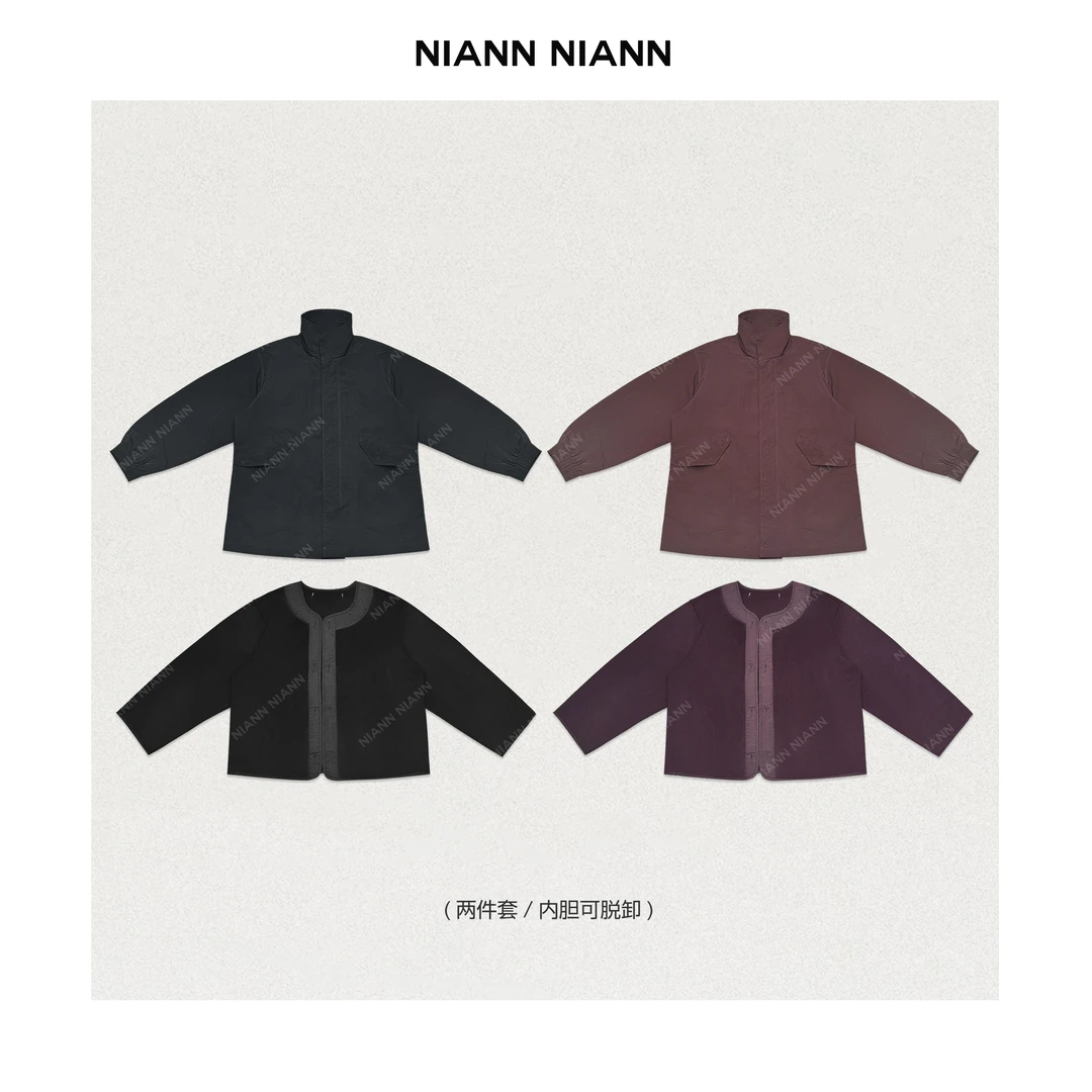 NiannNiann 秋冬女装街头通勤可脱卸冲锋两件套夹克外套14866