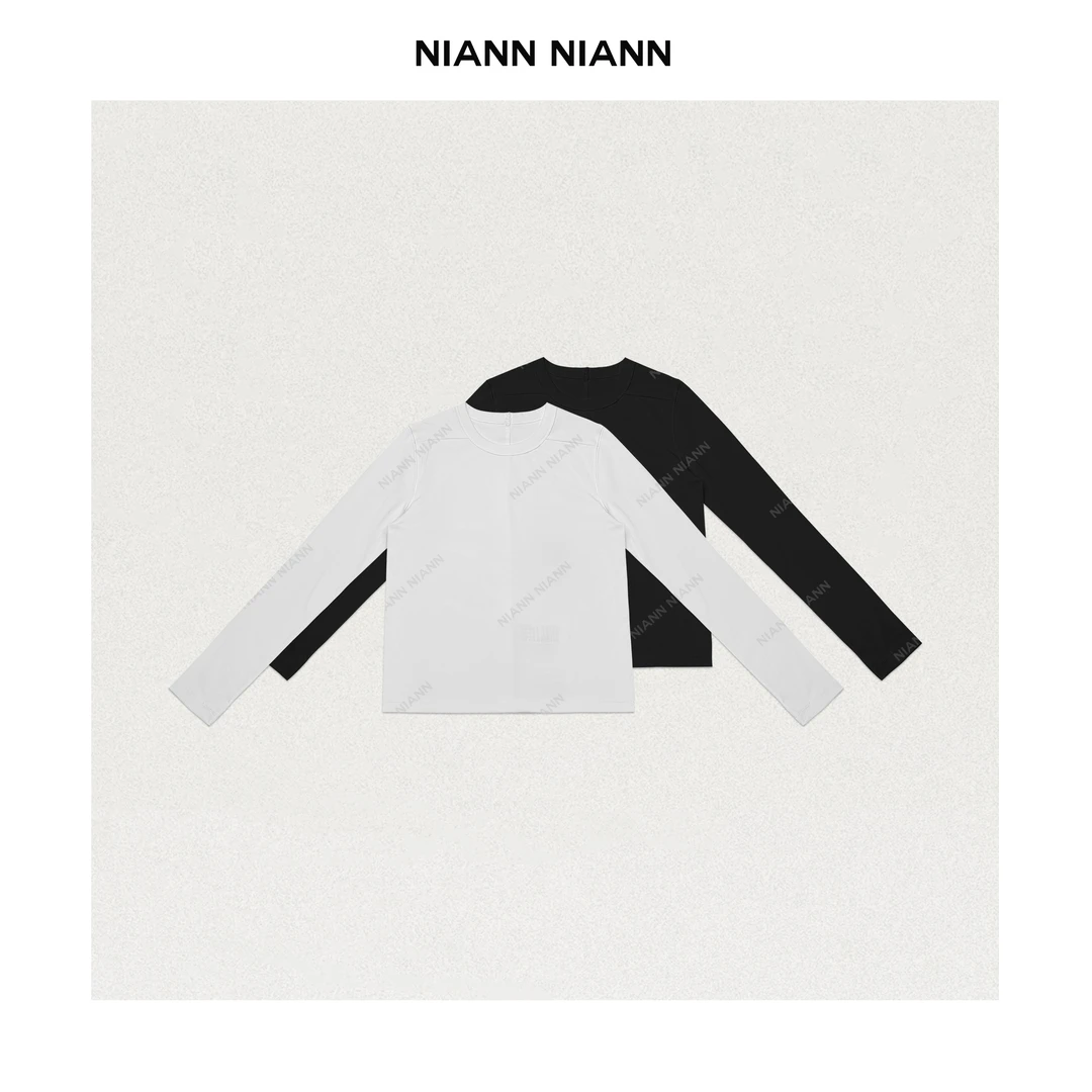 NiannNiann 新品女装基础正肩修身棉质净版长袖打底上衣 14861