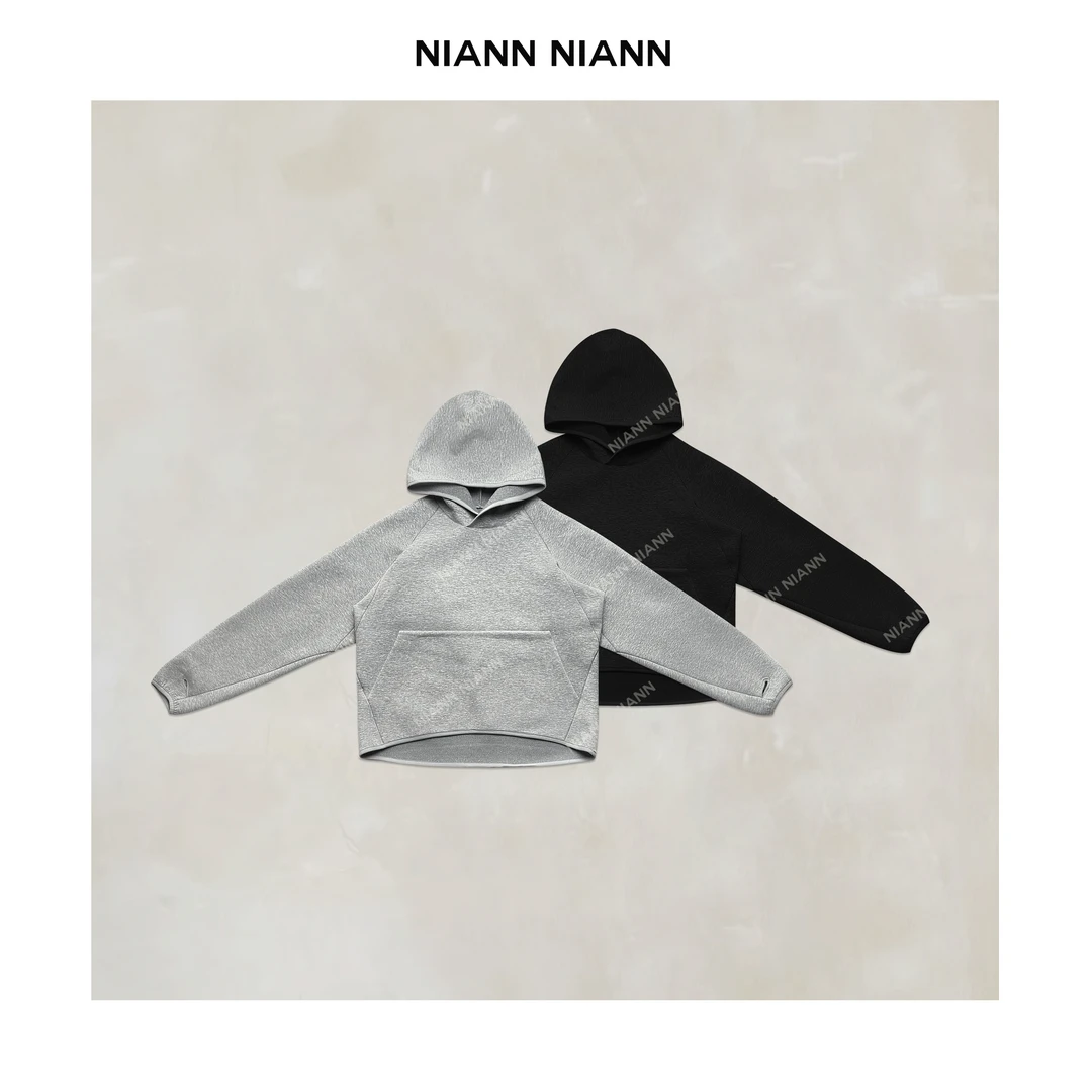 NiannNiann 新品小众女装运动极简绒感连帽套头卫衣衫15015