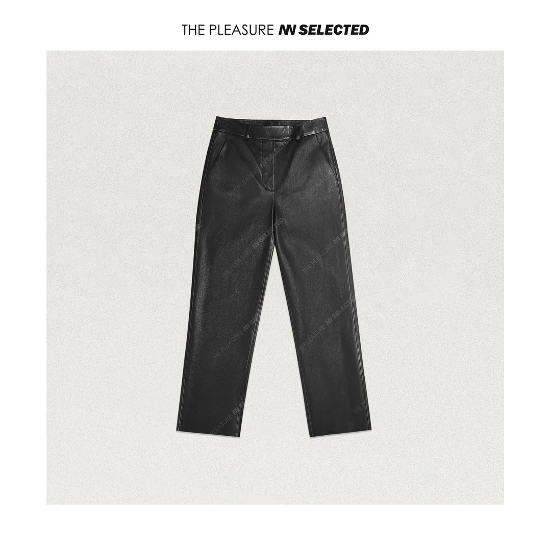 NiannNiann 高级定制简约微弹加厚小羊皮高腰显瘦直筒皮裤14048