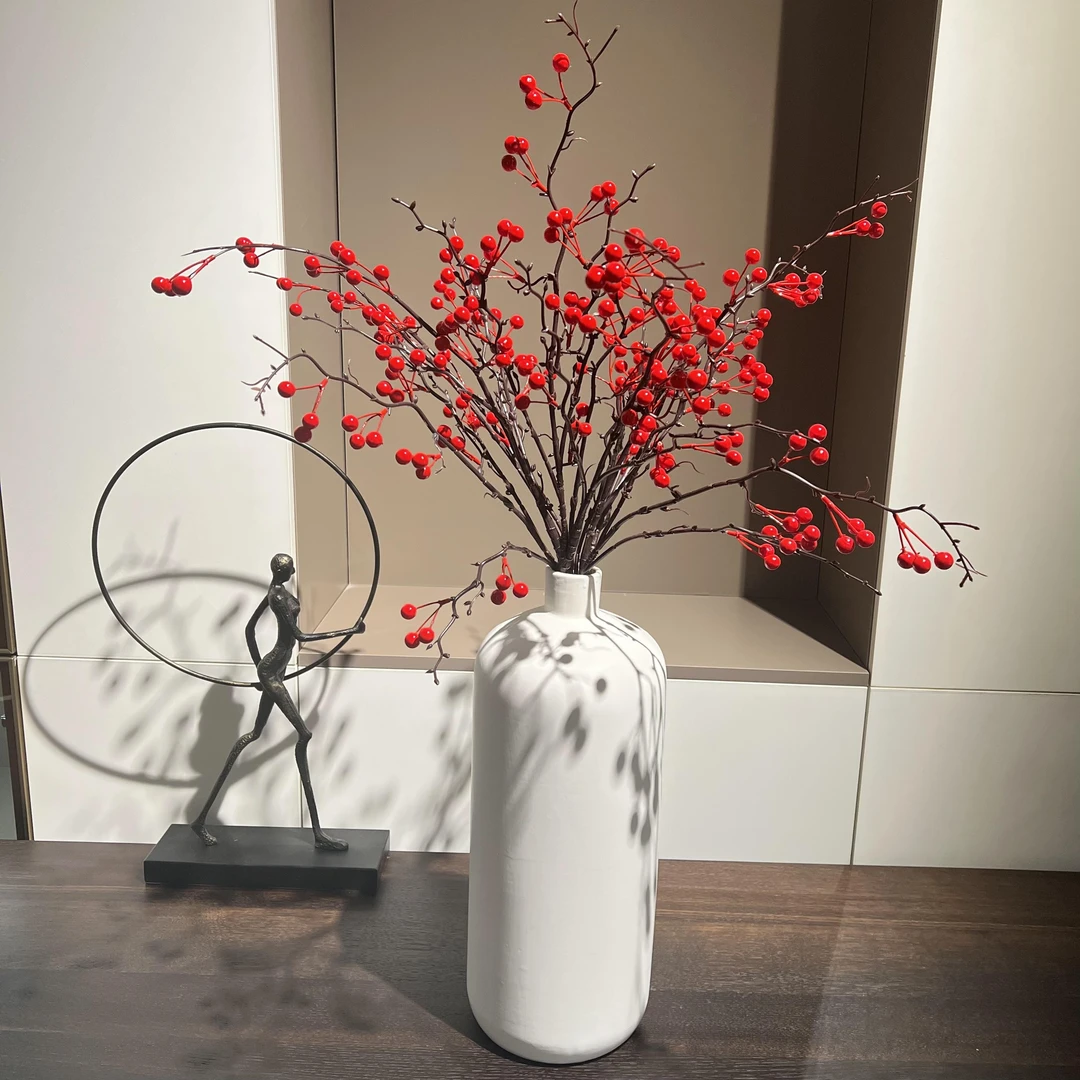 白色陶瓷花瓶配花一组创意简约客厅插花干花艺摆件家居饰品电视柜