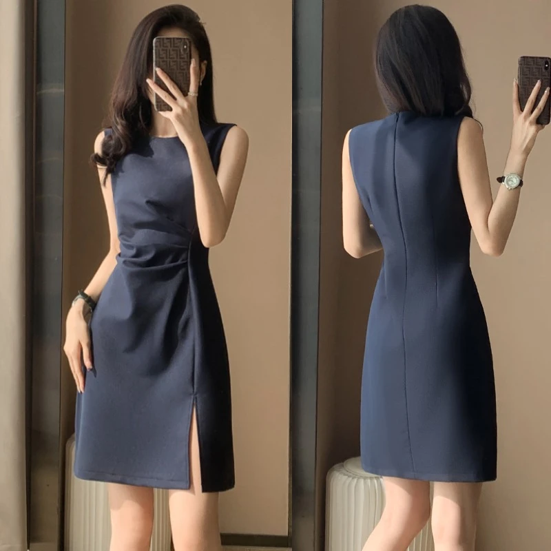 高级感无袖连衣裙女夏通勤气质小个子修身百搭配西装内搭背心裙女