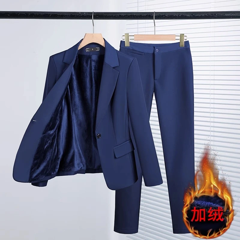 加绒加厚西装外套女职业正装套装秋冬2023新款酒店前台高端工作服