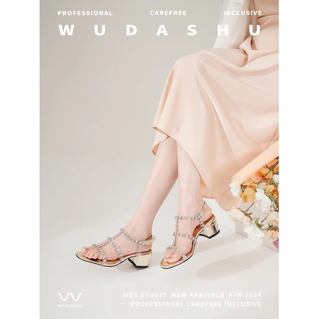 2024吴大叔新款透明高级质感百搭时尚夏季高跟凉鞋女粗跟63-180