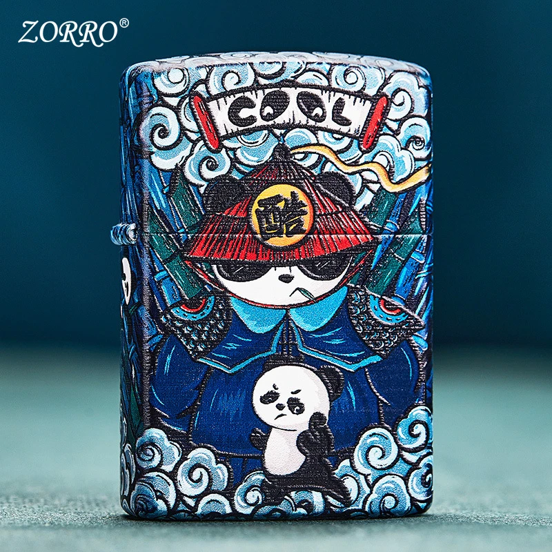 Z佐罗煤油打火机国潮创意纯铜中国风熊猫防风砂轮式送男友礼物