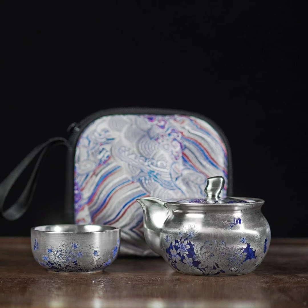 {皇杰造物}小银壶【蝶恋百花】+1杯（紫白包）LC