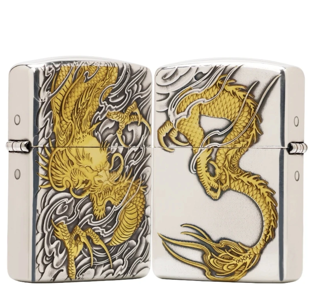 龙行天下 鬼王镀银镀金双面立体浮雕盔甲防风打火机