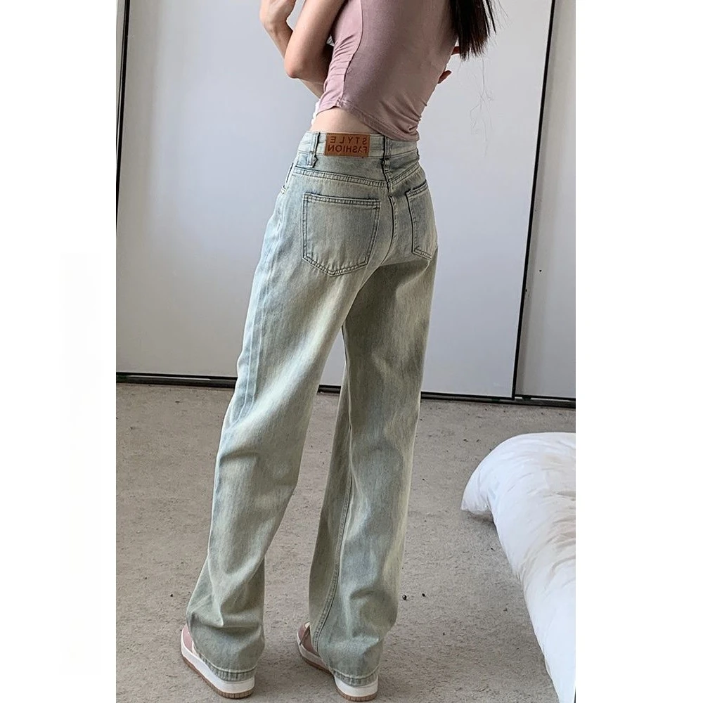 高个子加长美式浅色窄版阔腿牛仔裤女夏季高腰显瘦宽松直筒拖地裤