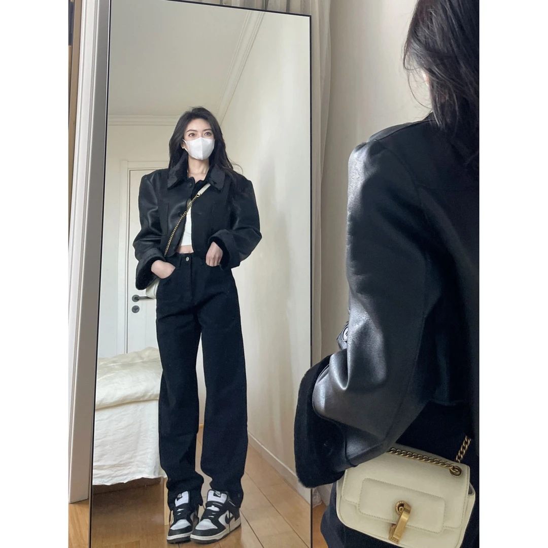 高个子加长黑色直筒牛仔裤女秋冬新款高腰宽松显瘦垂感阔腿拖地裤