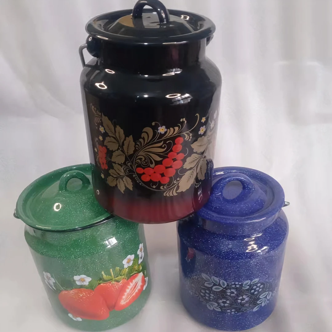 搪瓷厨具；俄罗斯加厚搪瓷油壶陶瓷手工蓝色可爱复古创意旅行彩色