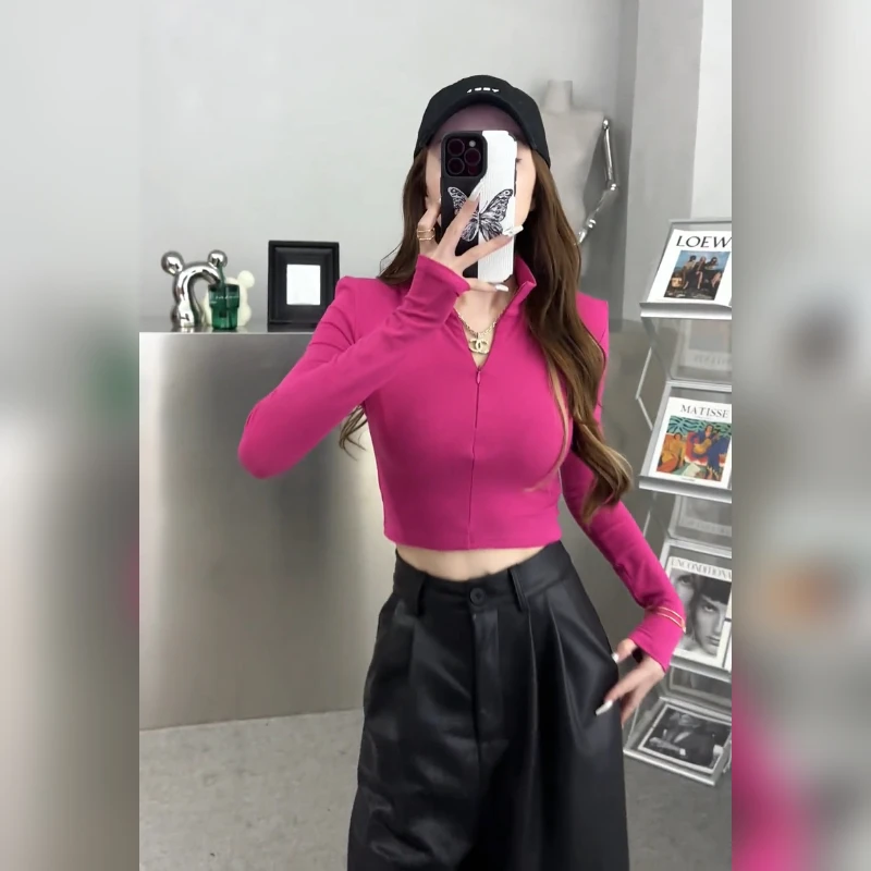 T恤辣妹纯欲风长袖女2025秋装打底衫内搭薄款修身显瘦设计感睡衣