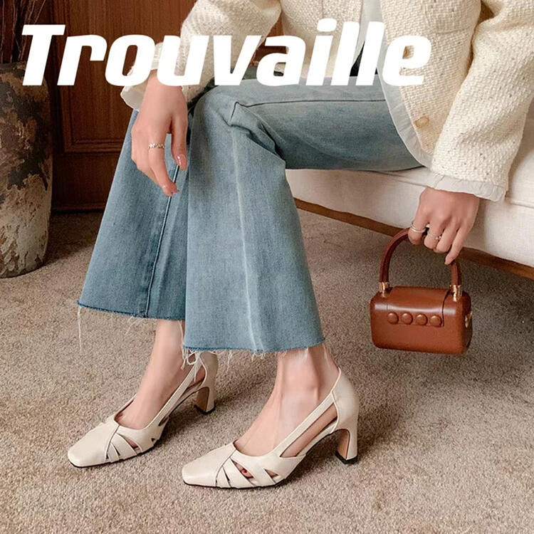 小众轻奢镂空凉鞋女2024春夏新款法式气质复古单鞋ins~风粗跟鞋女