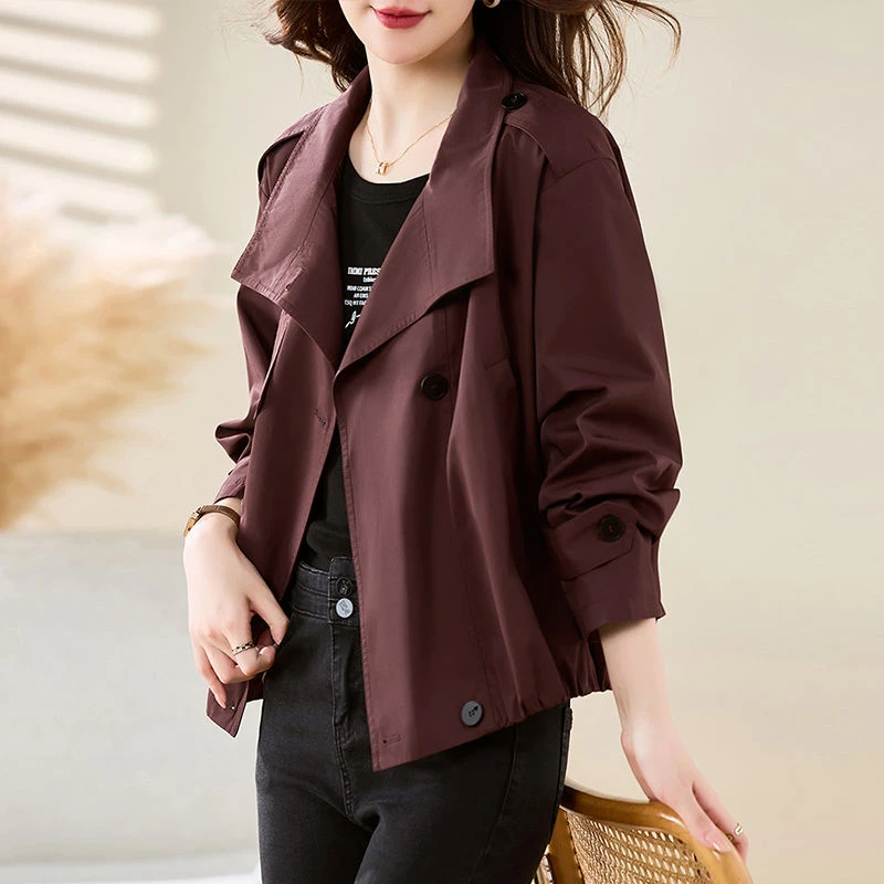 韩版时尚复古洋气红色夹克开衫女春秋新款胖mm遮肉百搭休闲短外套