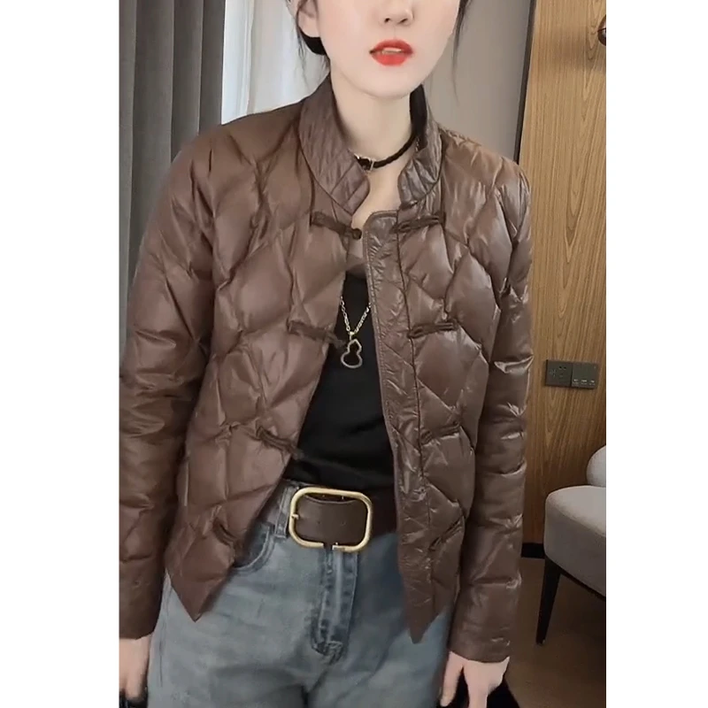 秋冬新款洋气菱形格立领薄款棉服中年妈妈大码宽松显瘦气质外套