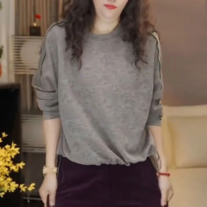 大码女装时尚拼接小众下摆抽绳休闲卫衣春秋新款洋气遮肉印花上衣