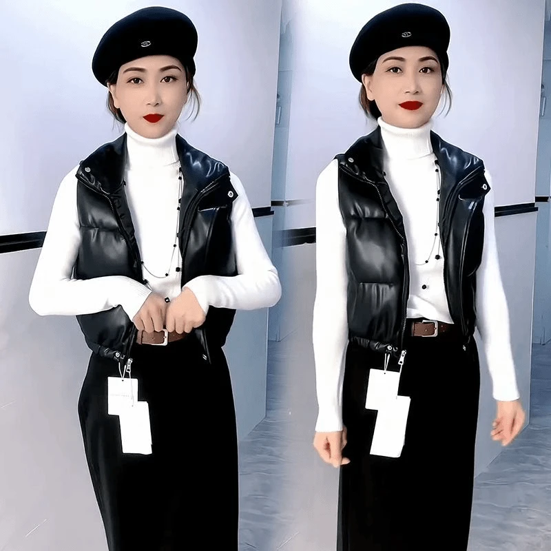 秋冬减龄小个子保暖短马甲女时尚加厚pu防风百搭坎肩背心小外套潮