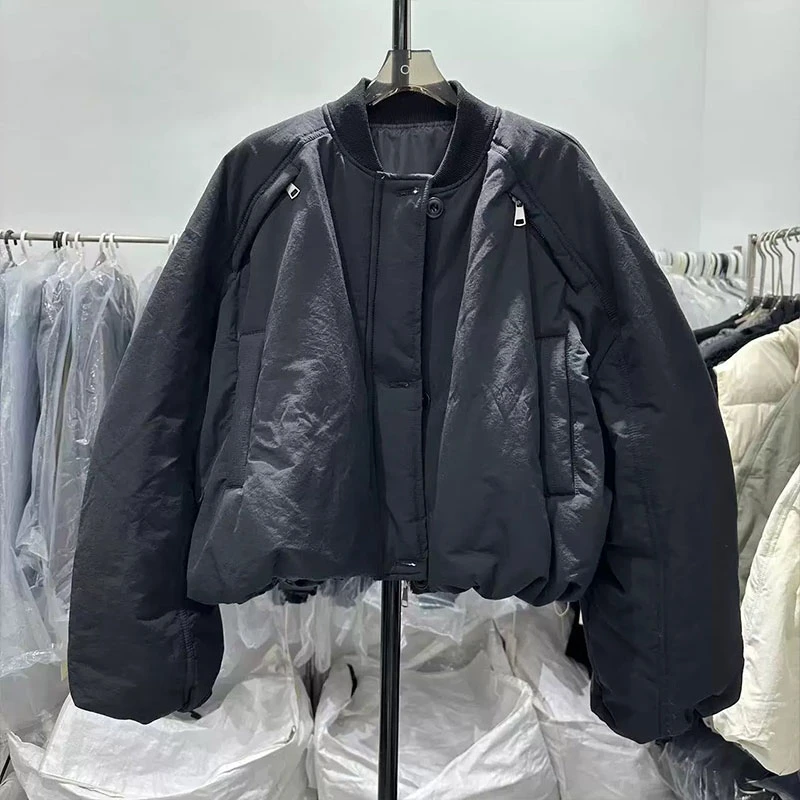 冬季新款小个子百搭显瘦保暖外套时尚个性拉链小众设计感圆领棉服