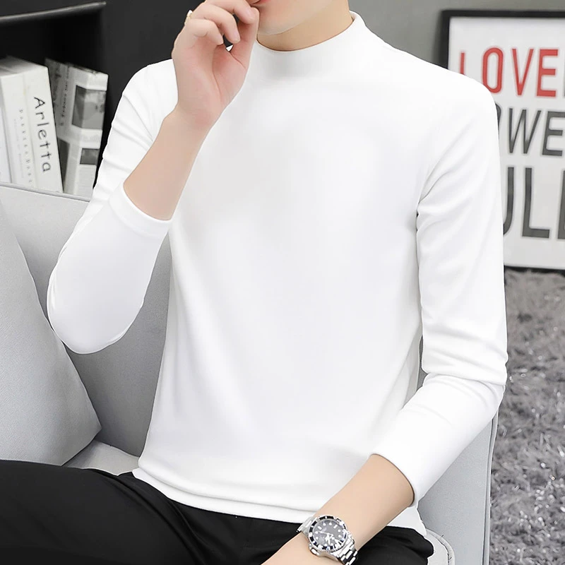 男士秋冬纯色简约时尚休闲帅气修身保暖柔软舒适打底衫中领卫衣