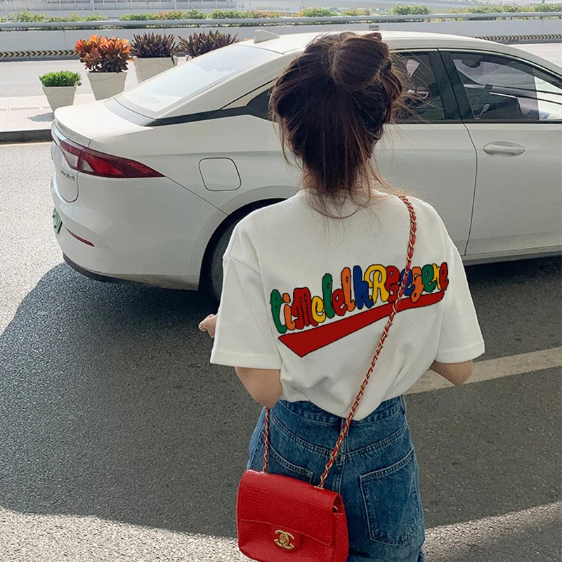 纯棉彩色字母印花短袖t恤女夏季高街宽松ins原宿减龄百搭港味上衣