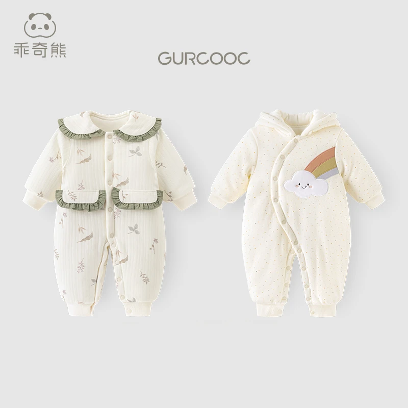 【抗菌加厚棉服】冬季婴幼儿连帽连体衣夹棉保暖可爱哈衣爬服加厚