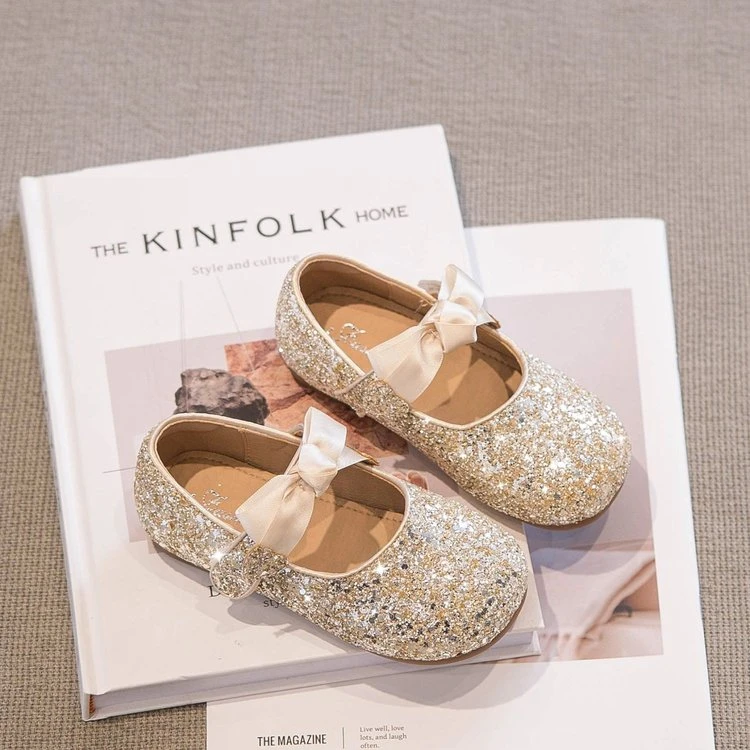 ABC女童小皮鞋时尚软底水晶鞋2024春秋新款女孩洋气爱莎公主鞋潮