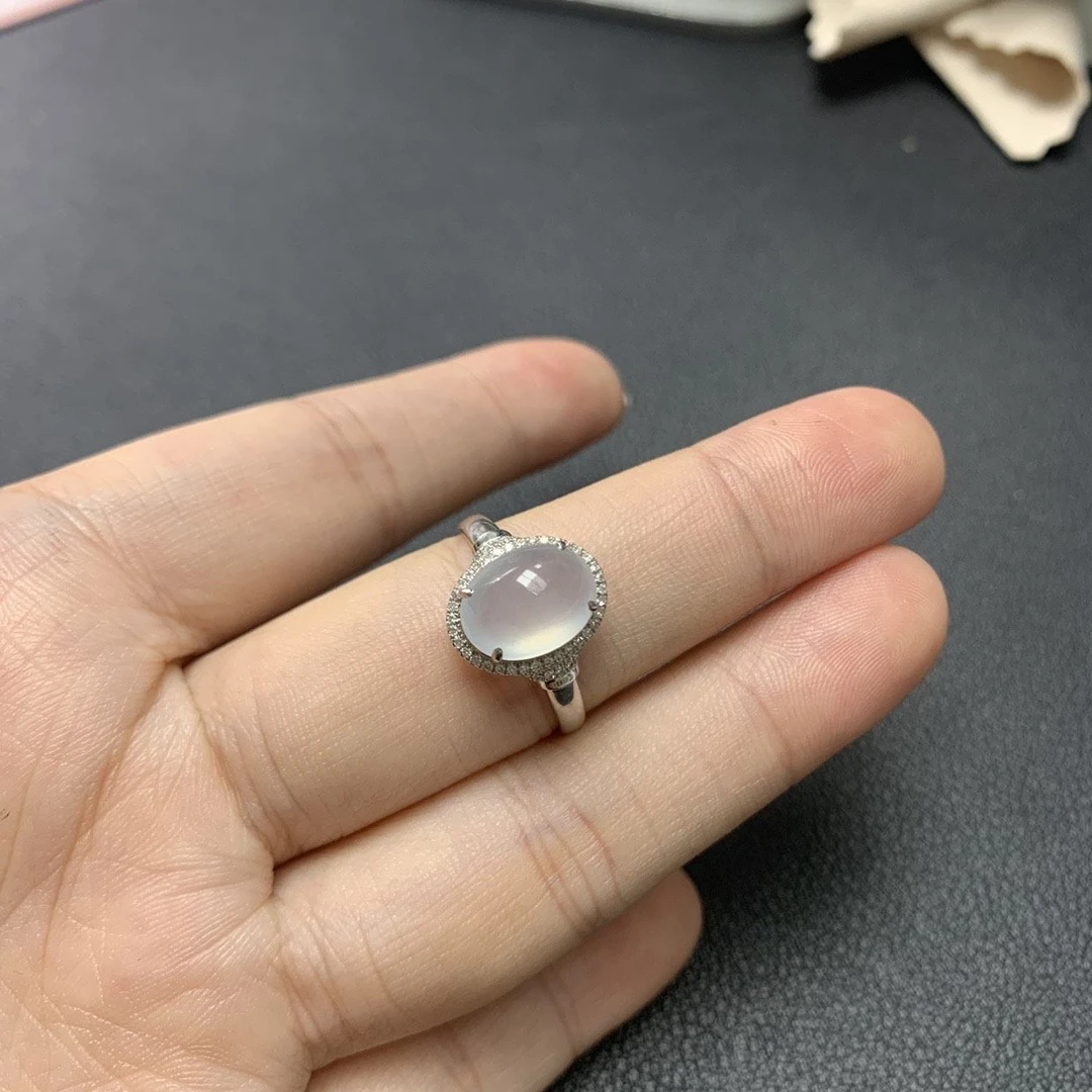 天然A货翡翠白冰蛋面毛货抛光，直播选品