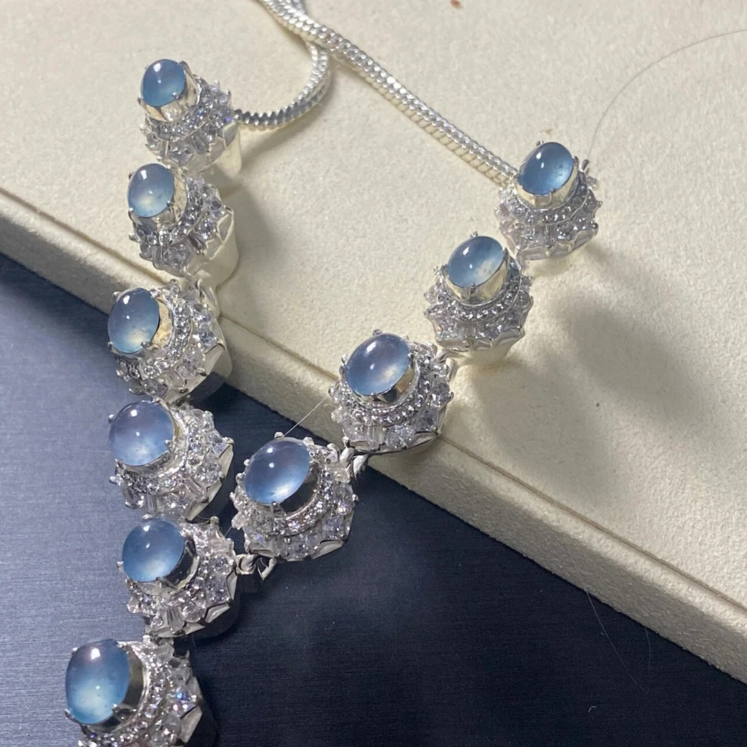 天然翡翠A货套链毛货抛光，直播选品