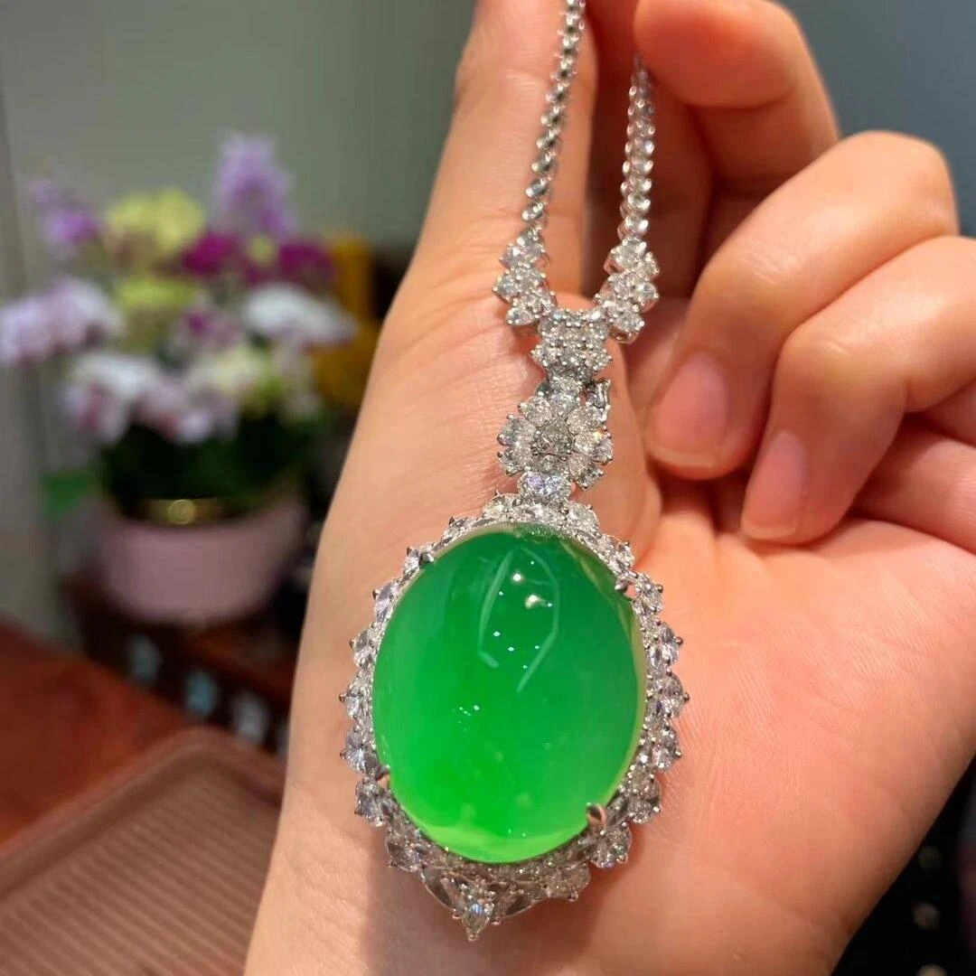 天然A货翡翠蛋面毛货抛光吊坠，直播选品