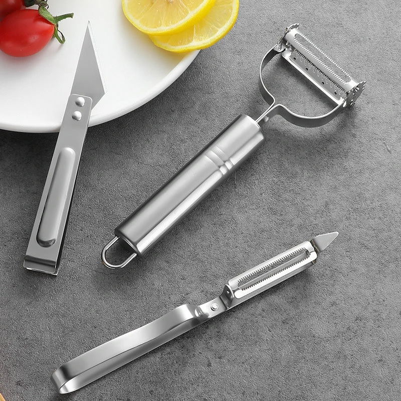 不锈钢多功能厨房用双面锋利刮皮刀刨皮刨丝拔鸡毛三件套神器