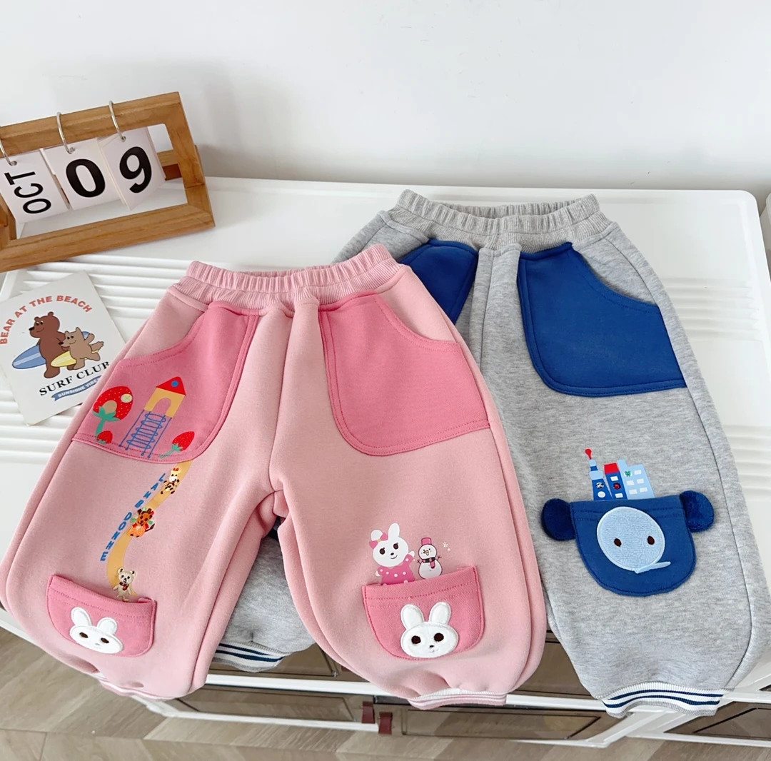 儿童裤子女童长裤加绒加厚童装洋气宝宝外穿宽松秋冬冬季休闲裤