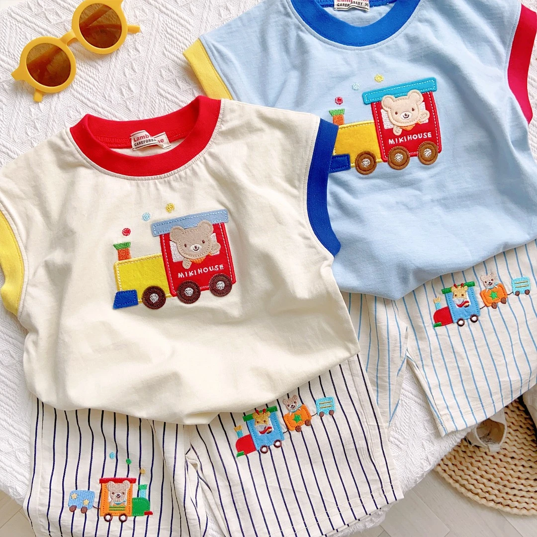 儿童韩版套装男童夏季无袖卡通运动婴儿洋气纯棉休闲薄款小童童装