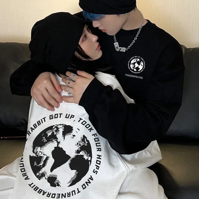 【两件装】一男一女情侣卫衣圆领纯棉秋冬款oversize宽松小众长袖潮