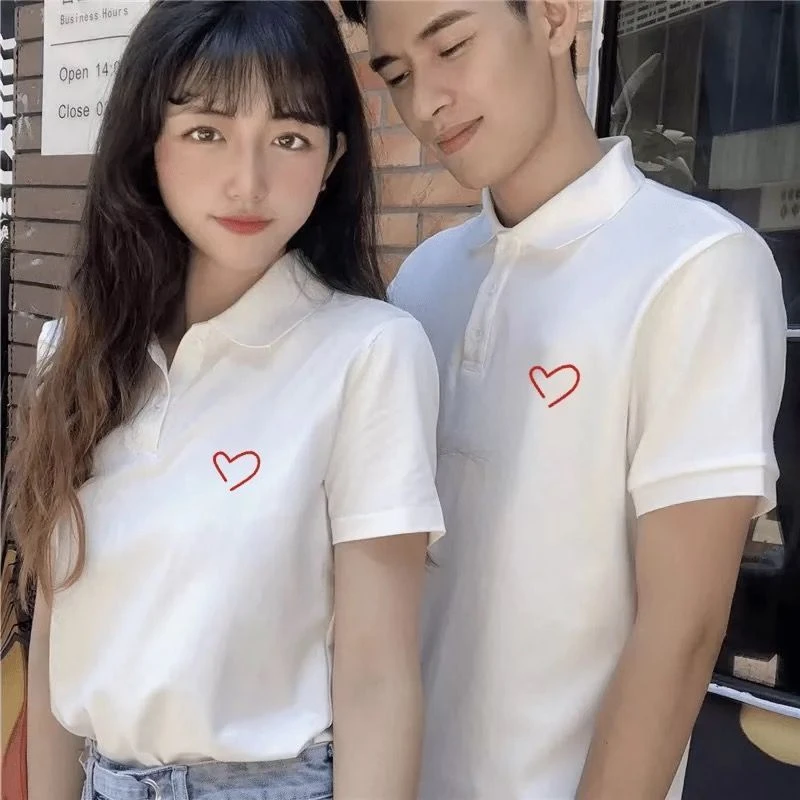 两件装夏季款情侣装polo衫纯棉T恤白色短袖衬衫拍结婚照领证登记