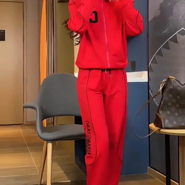 网红运动服套装女春秋季新款时尚立领拼接洋气显瘦休闲卫衣两件套
