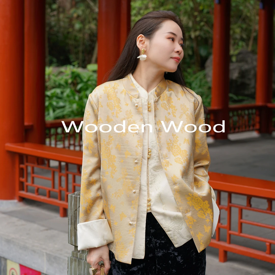 “春题湖上”新中式设计款拼接提花初春外套W24CS334