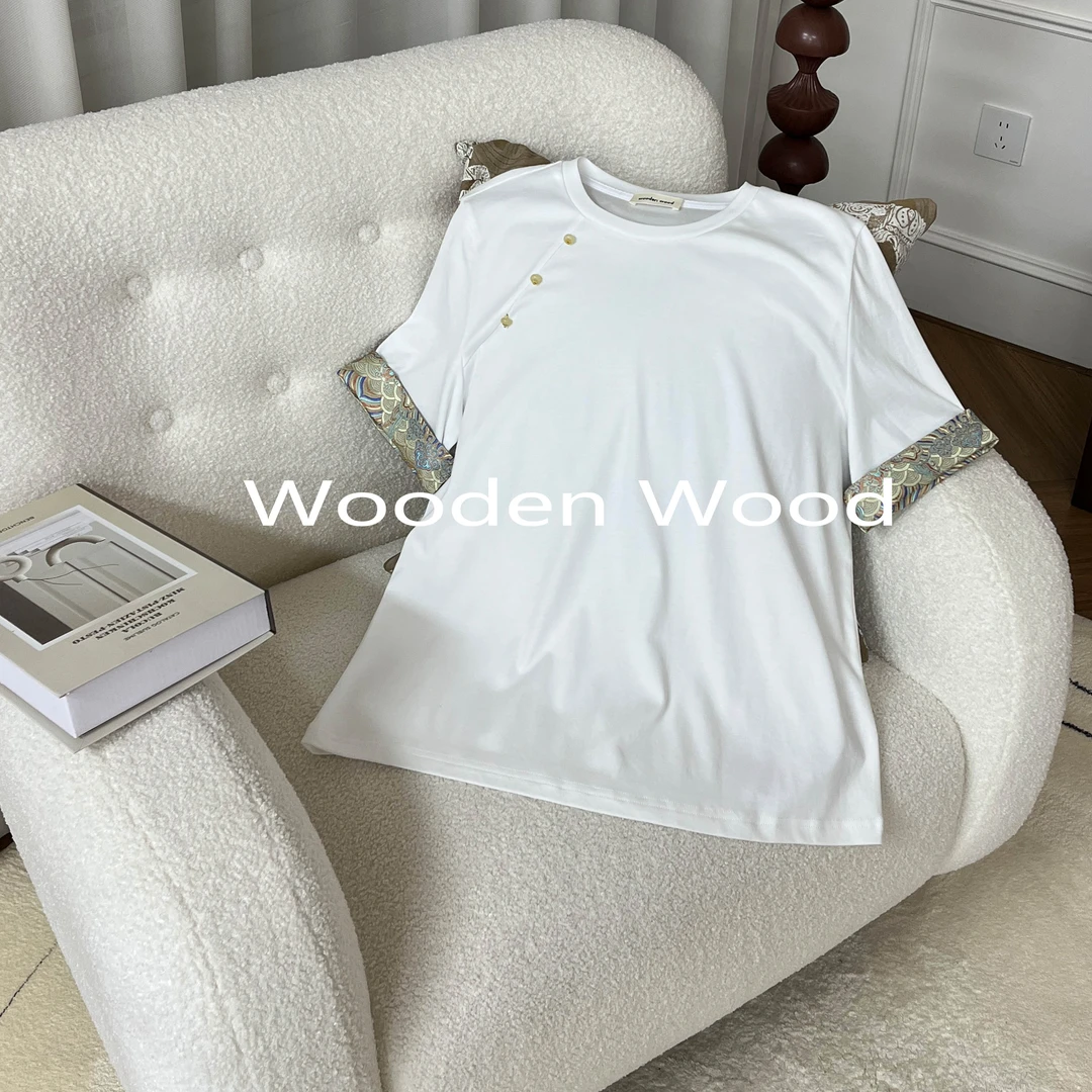 “烟雨兰亭”新中式轻国风拼接袖设计小众T恤W24CS547