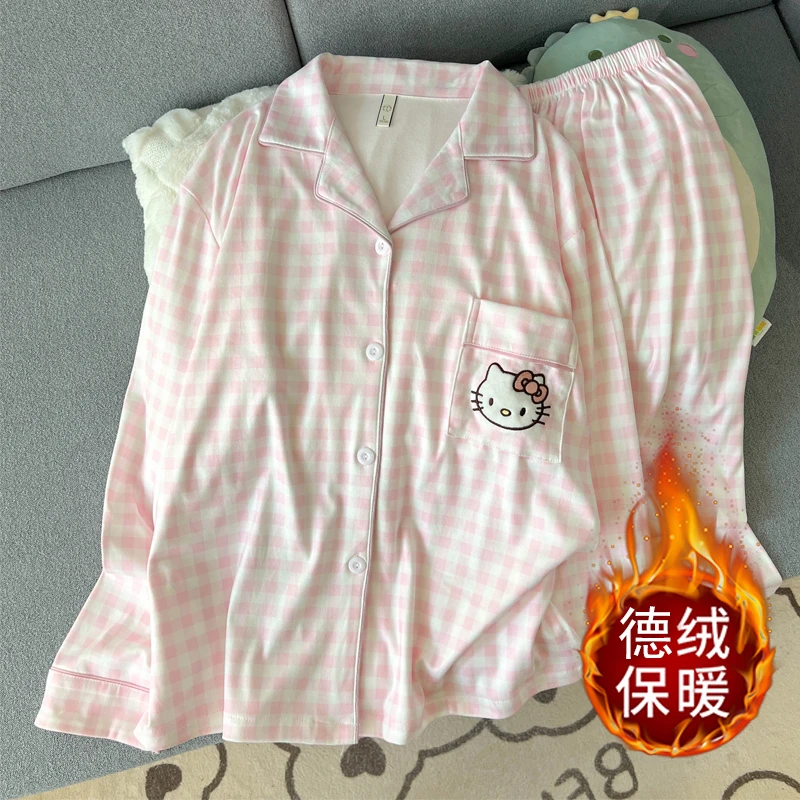 2024睡衣女秋冬季大码宽松卡通家居服新款加厚德绒可外穿两件套装