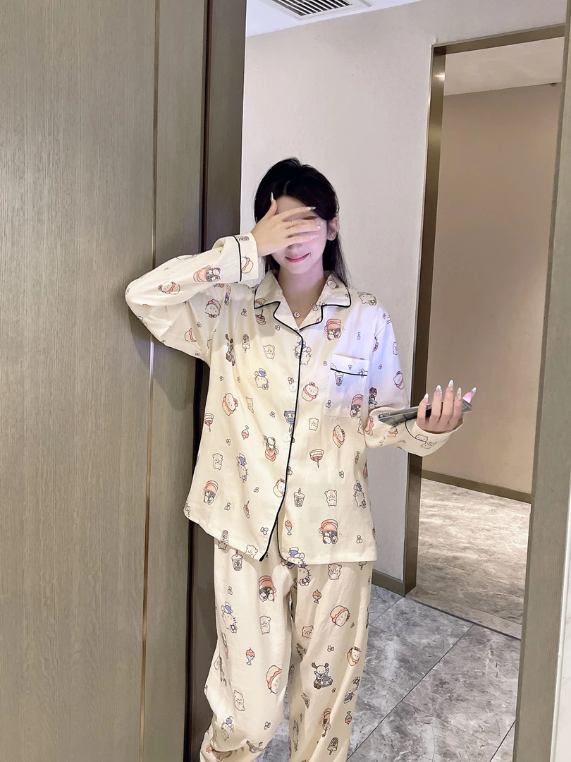 云朵棉卡通甜美少女可爱睡衣女款春秋夏季长袖长裤套装外穿家居服