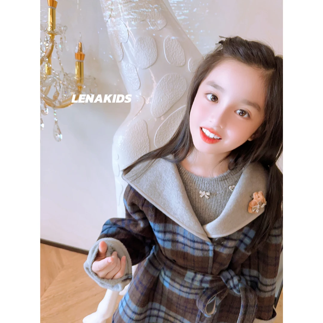 Lenakids【现货】绵羊毛双面穿时髦斗篷大衣女宝呢大衣24092204