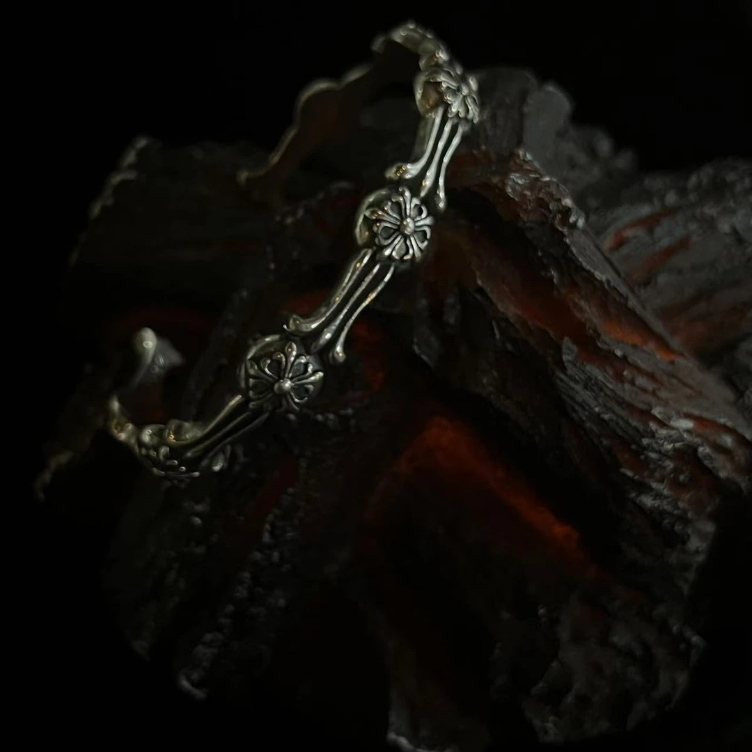 合金手镯 【kk多花鱼骨开口手镯】国潮风发字嘻哈潮人街头网红