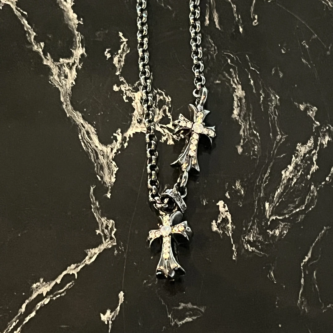 合金项链 【 kk黑银锆固定吊坠项链】国潮风发字嘻哈潮人街头时尚