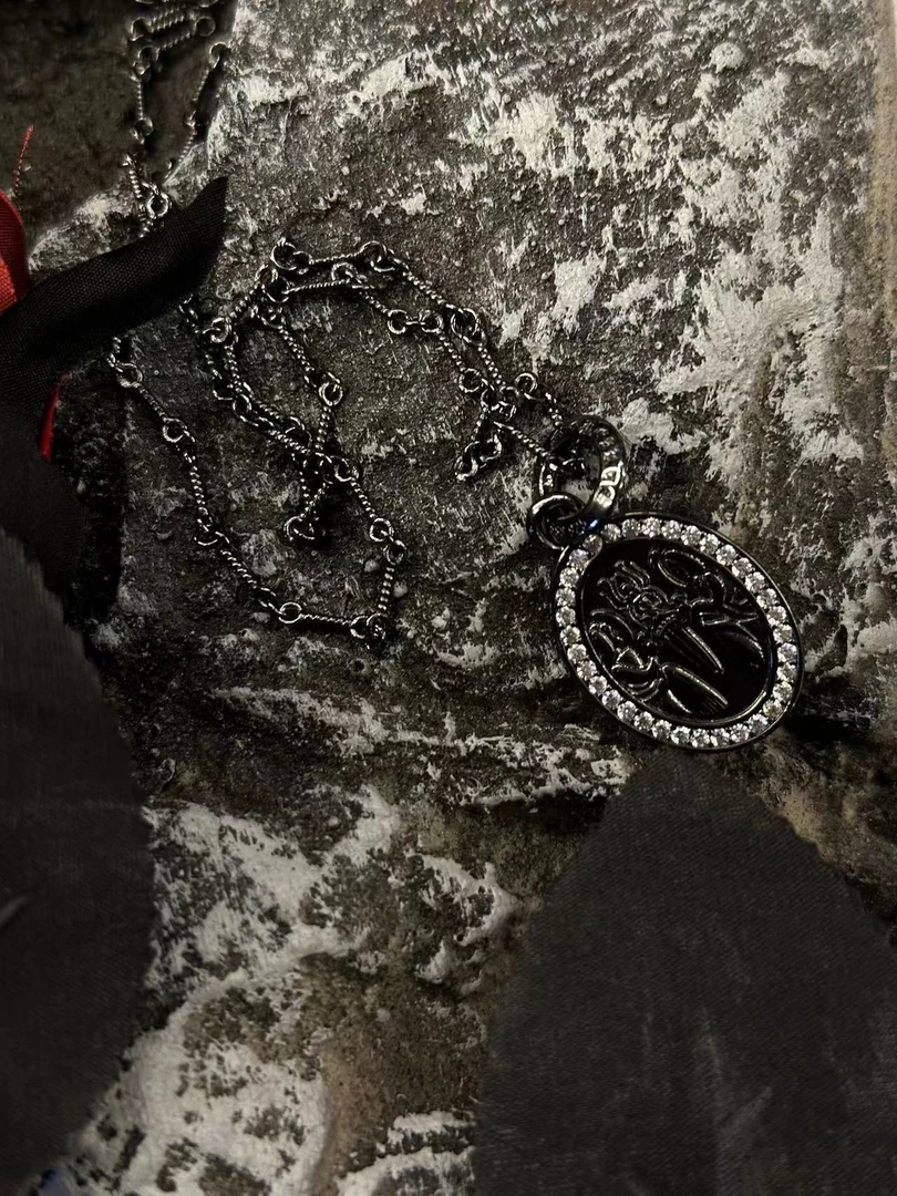 合金项链 【kk黑武士圆盘宝剑银锆项链】国潮风发字嘻哈潮人街头