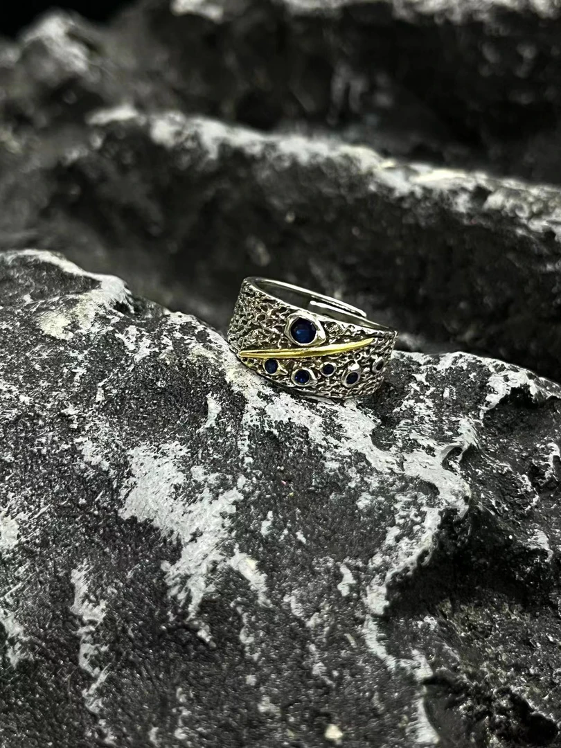 合金戒指 【流星雨蓝锆戒指】国潮风发字嘻哈潮人街头网红