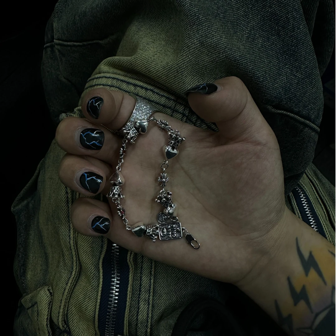 合金手链 【宝宝皇冠爱心红锆手链】国潮风发字嘻哈潮人街头网红