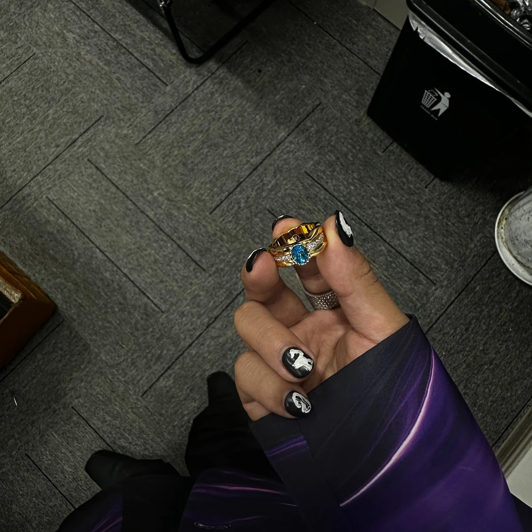 合金戒指 【涅槃冰蓝·妖姬戒指】国潮风发字嘻哈潮人街头