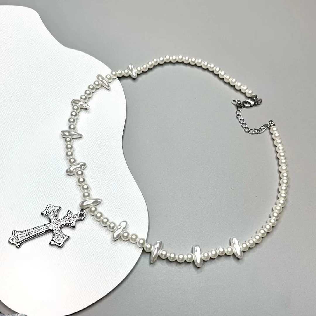 合金项链 【小众白珠珠宝剑项链】国潮风发字嘻哈潮人街头时尚简约